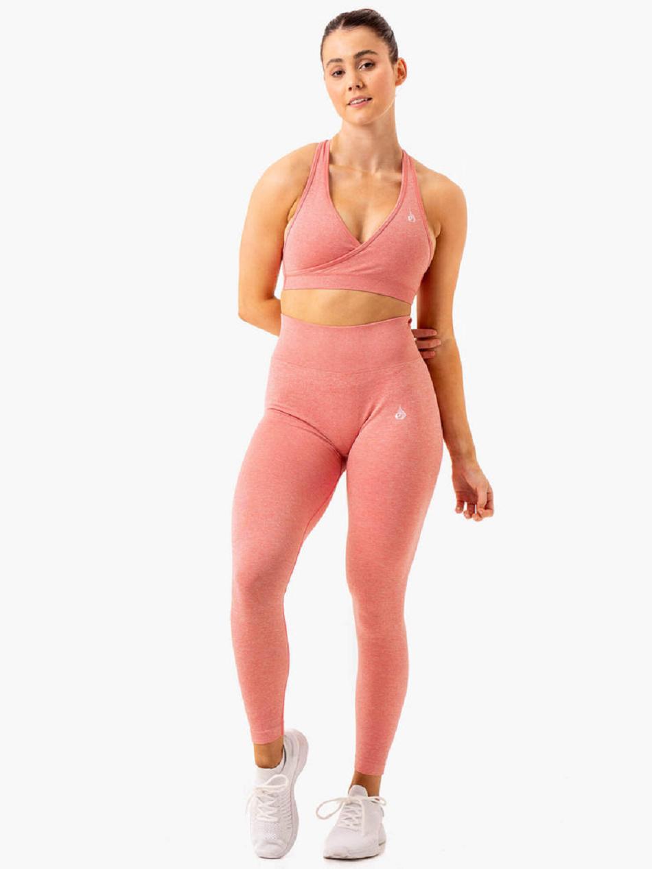 Pink Women's Ryderwear Essential Cross Over Sports Bra Seamless | 96T96208