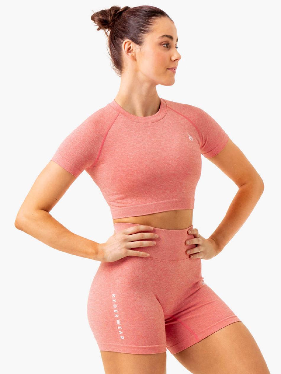 Pink Women's Ryderwear Essential Seamless T-shirt | 6Y7393151