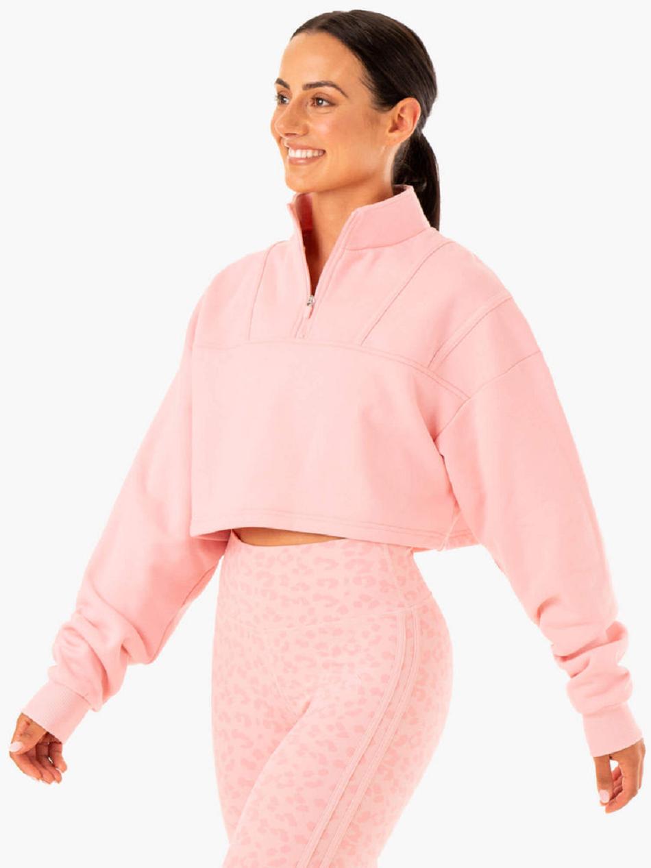 Pink Women's Ryderwear Evolution Half Zip Sweater Top | 125IV68739