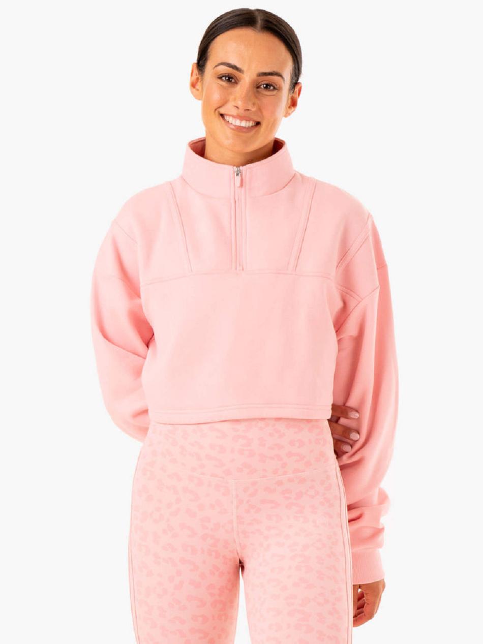 Pink Women\'s Ryderwear Evolution Half Zip Sweater Top | 125IV68739