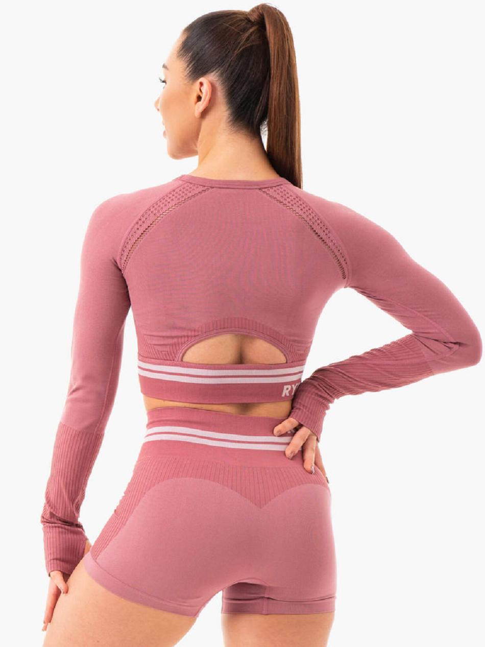 Pink Women's Ryderwear Freestyle Long Sleeve Crop Seamless | TNTY57068