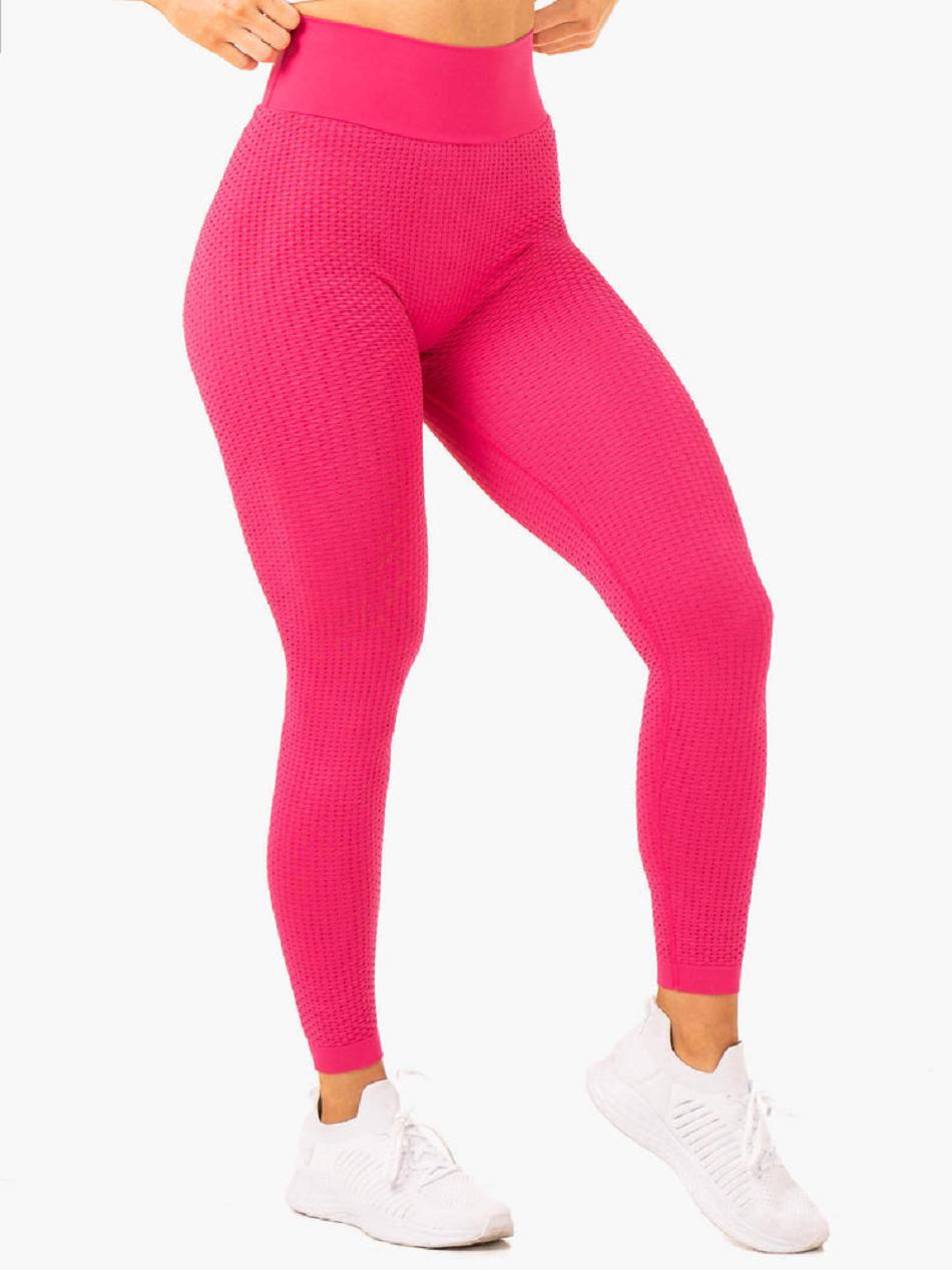 Pink Women's Ryderwear Honeycomb Scrunch Seamless Leggings | G2T26722