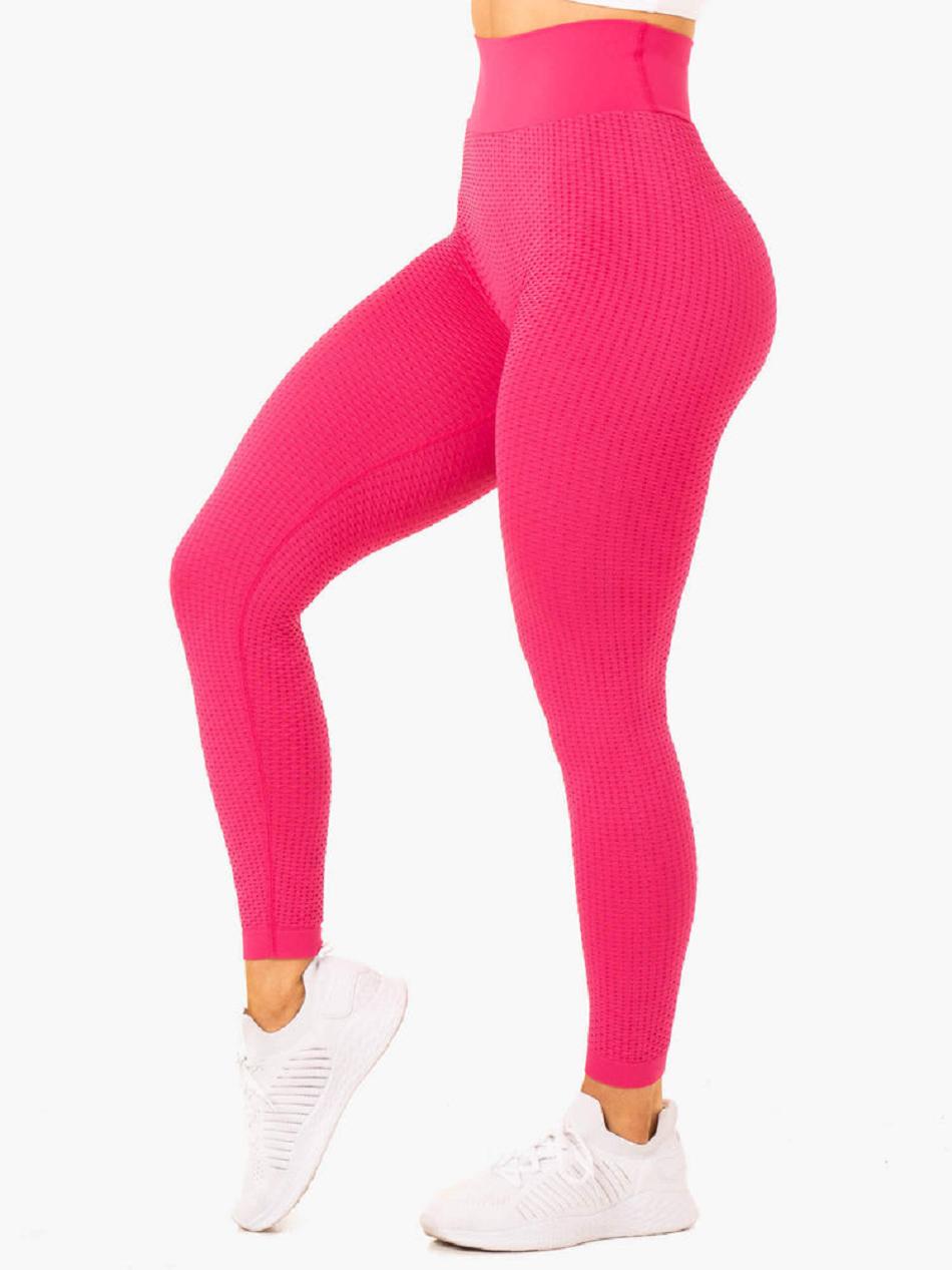 Pink Women's Ryderwear Honeycomb Scrunch Seamless Leggings | G2T26722