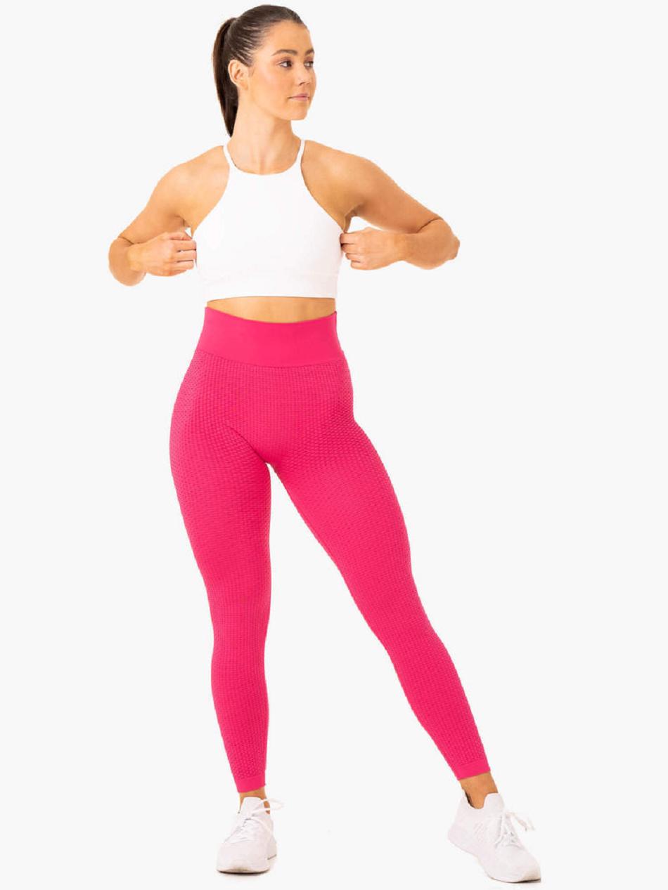 Pink Women's Ryderwear Honeycomb Scrunch Seamless Leggings | G2T26722