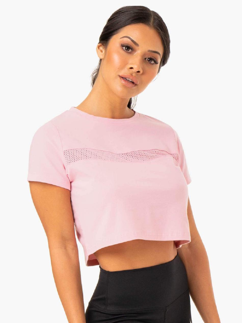 Pink Women's Ryderwear Hybrid Mesh Tee Top | 134DF43254