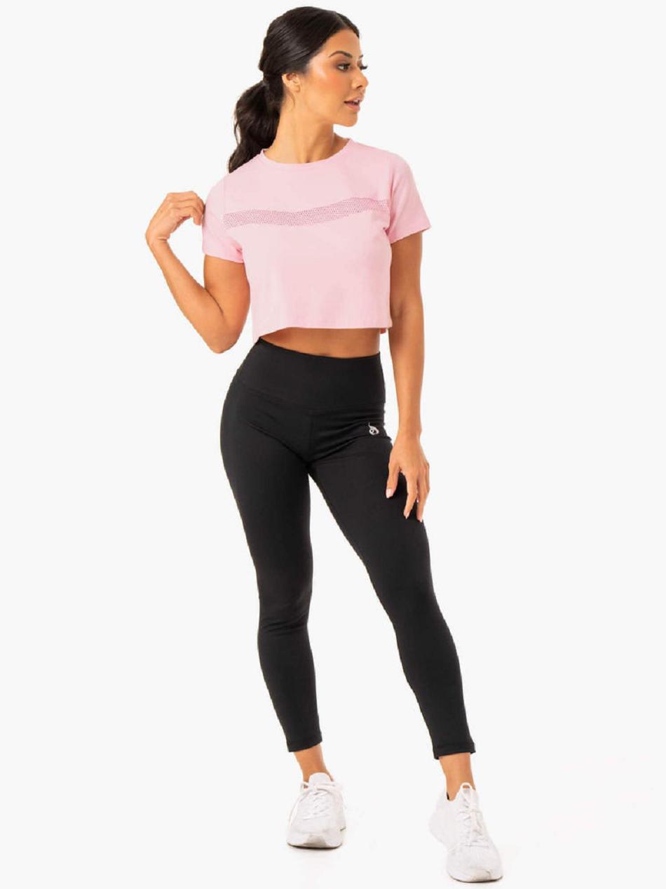 Pink Women's Ryderwear Hybrid Mesh Tee Top | 134DF43254