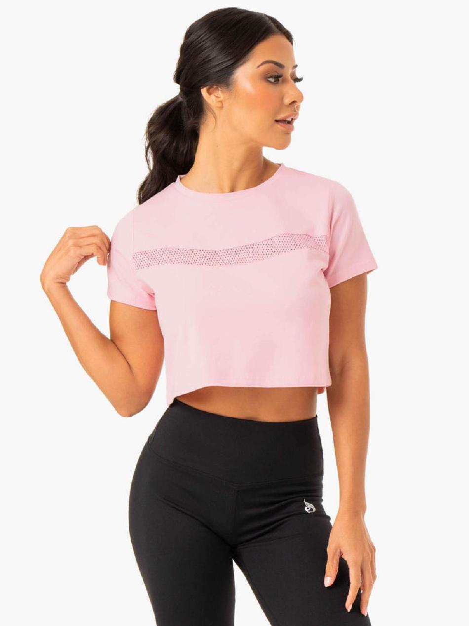 Pink Women\'s Ryderwear Hybrid Mesh Tee Top | 134DF43254