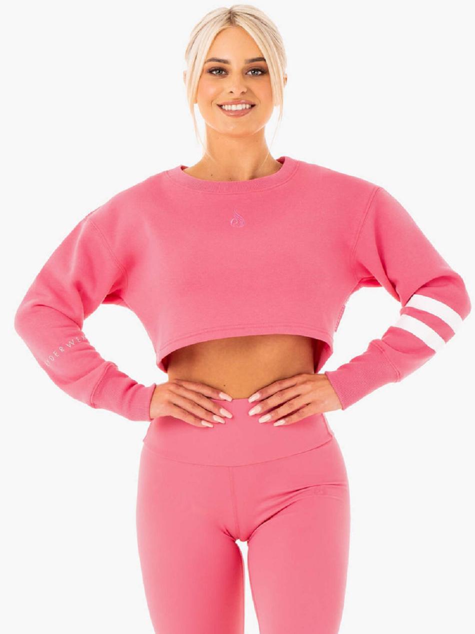 Pink Women's Ryderwear Motion Cropped Sweater Top | 60YH94739