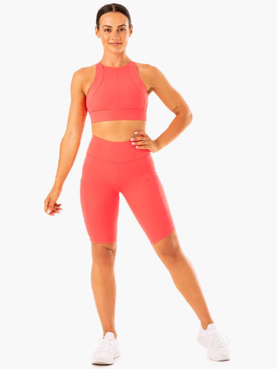 Pink Women's Ryderwear Reset High Waisted Pocket Bike Shorts | GB4820843