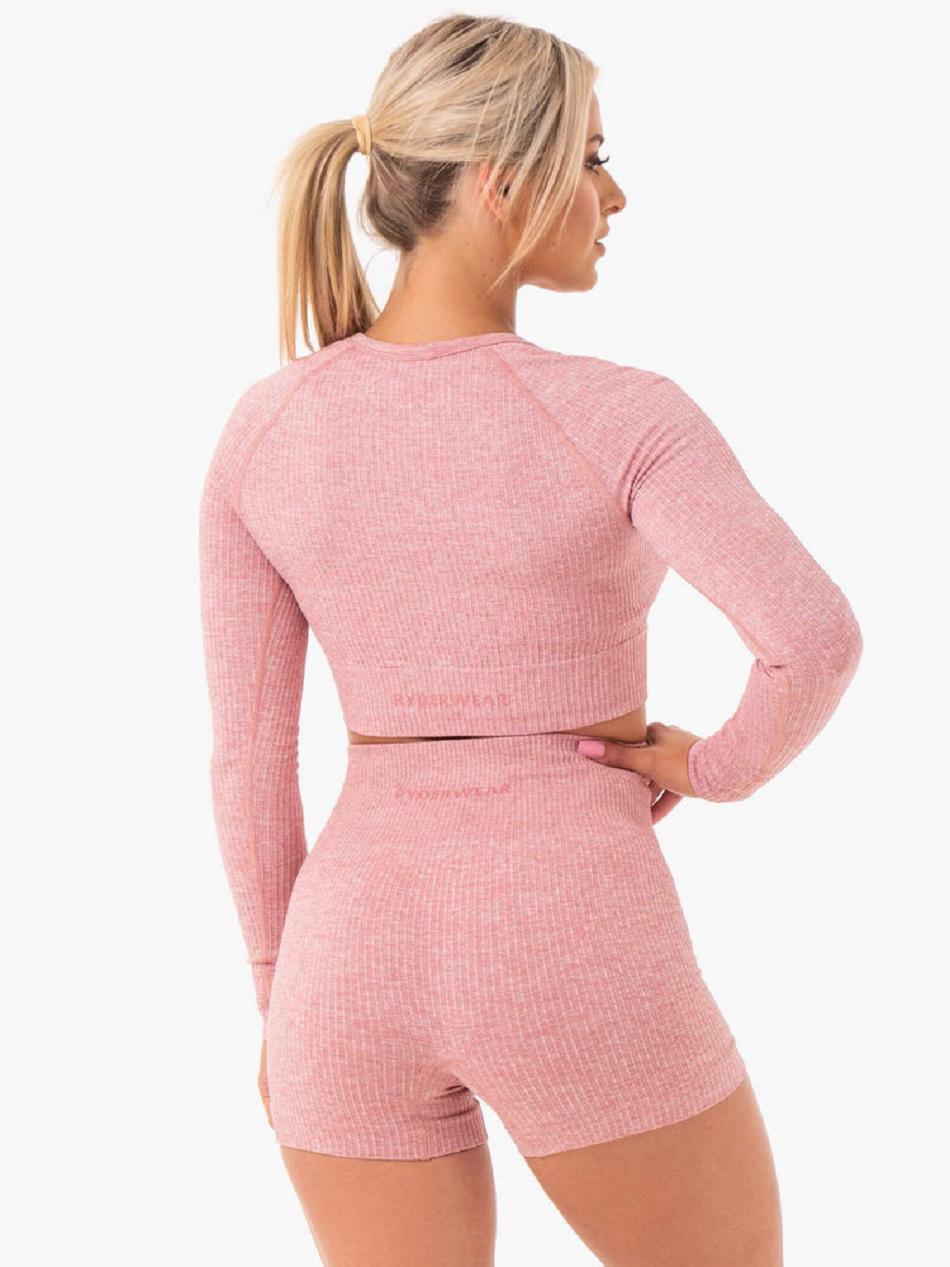 Pink Women's Ryderwear Rib Long Sleeve Top Seamless | 49KR50943