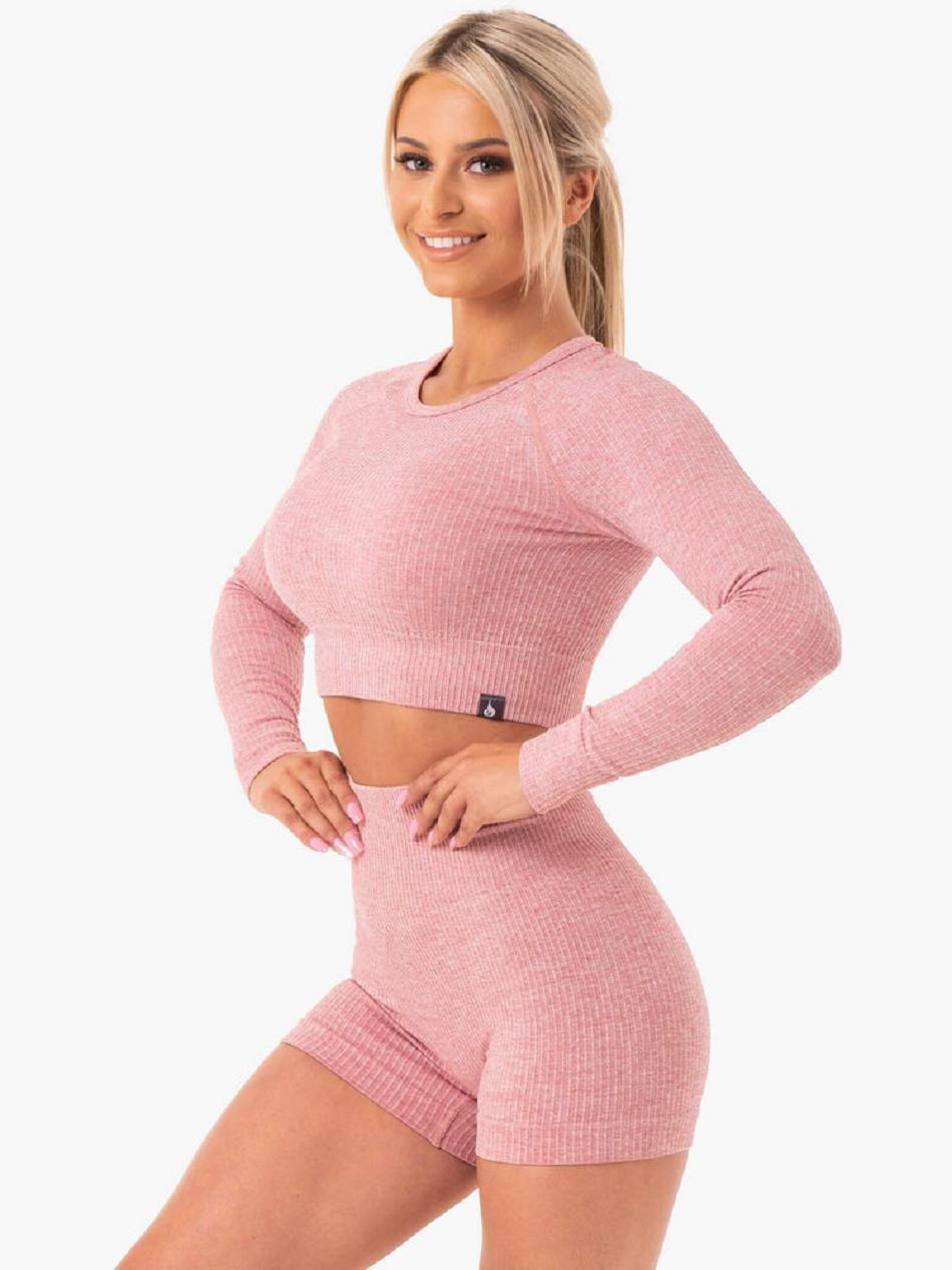 Pink Women's Ryderwear Rib Long Sleeve Top Seamless | 49KR50943