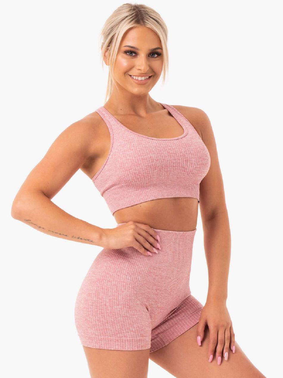 Pink Women's Ryderwear Rib Seamless Sports Bras | FR5330262