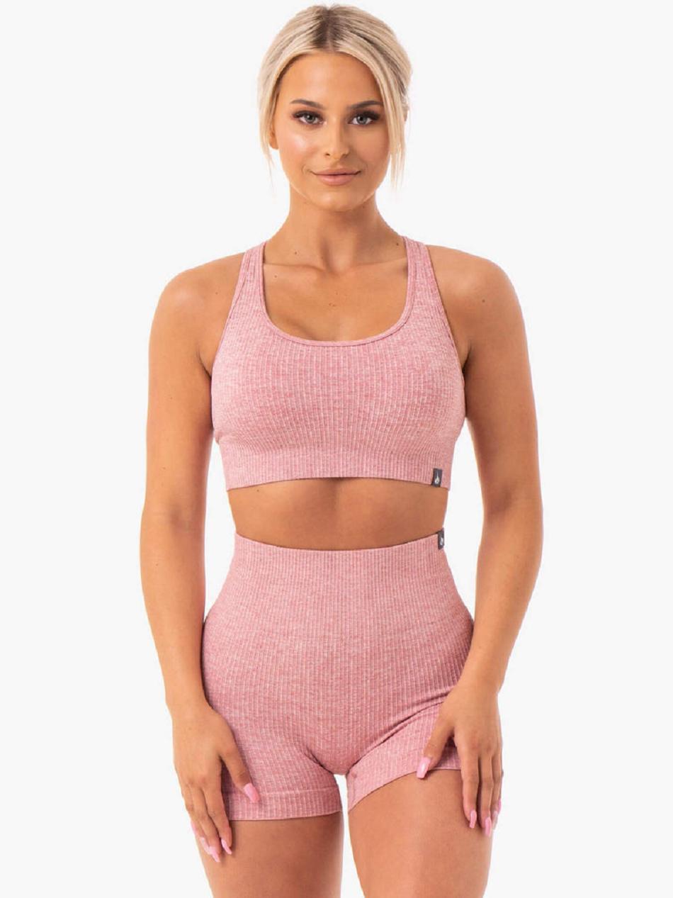 Pink Women's Ryderwear Rib Seamless Sports Bras | FR5330262