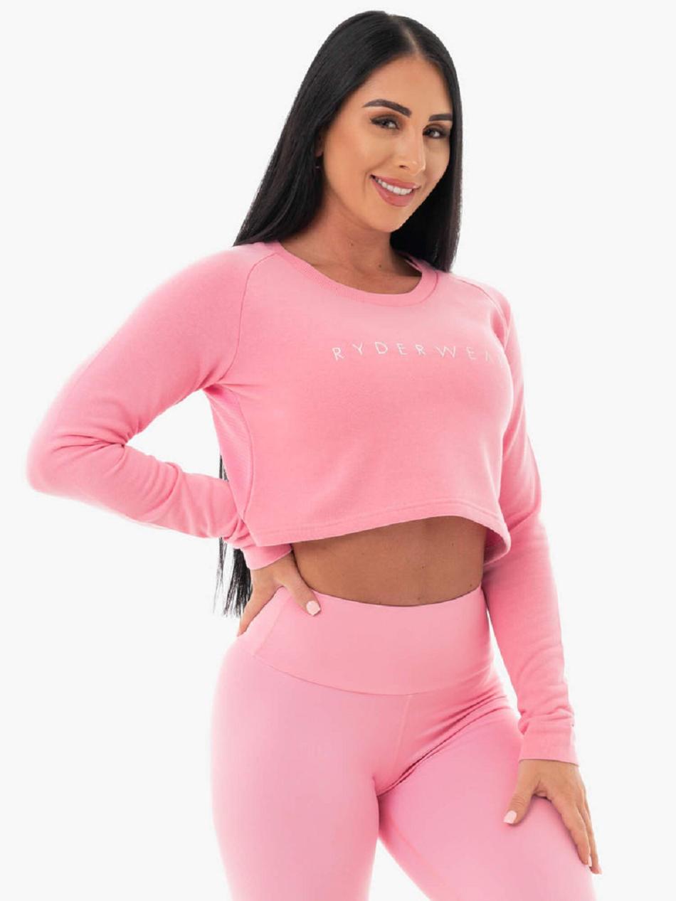 Pink Women's Ryderwear Staples Cropped Sweater Top | 65Y6066470