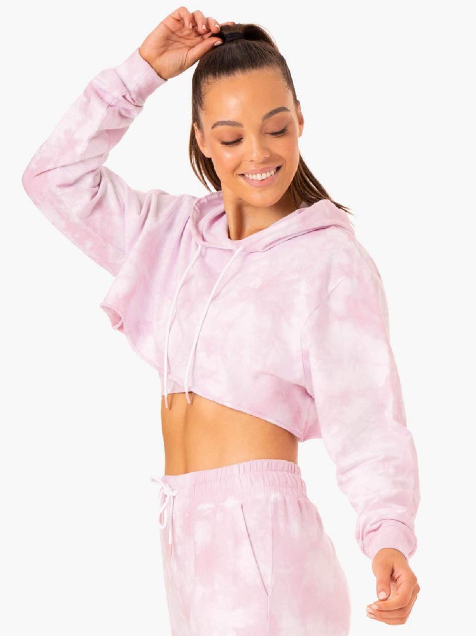 Pink Women's Ryderwear Tie Dye Pullover Hoodie Top | 61NG28125