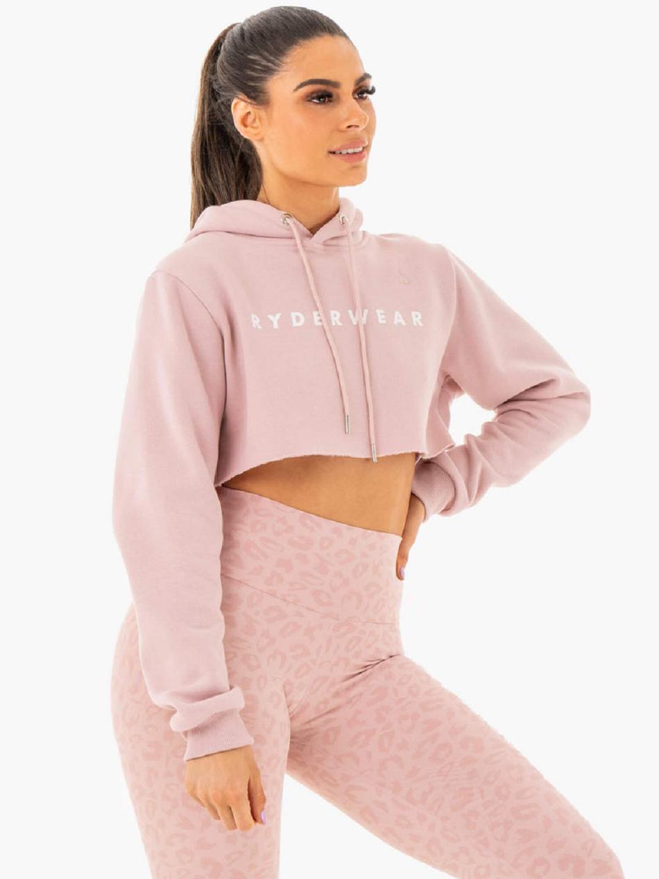 Pink Women's Ryderwear Wild Cropped Fleece Hoodie | 72RC58836