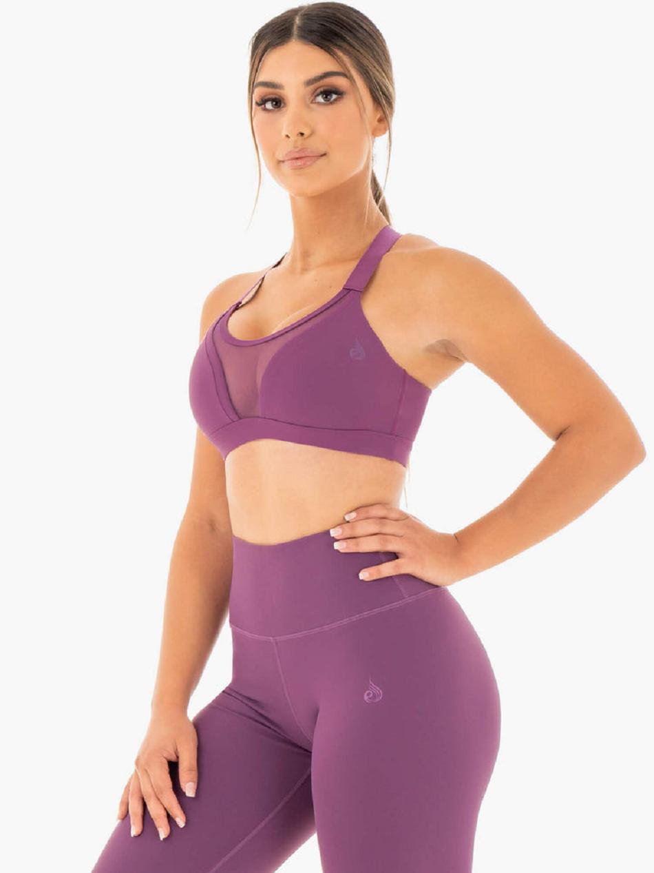 Purple Women's Ryderwear Collide Mesh Contour Sports Bras | 616Y82605