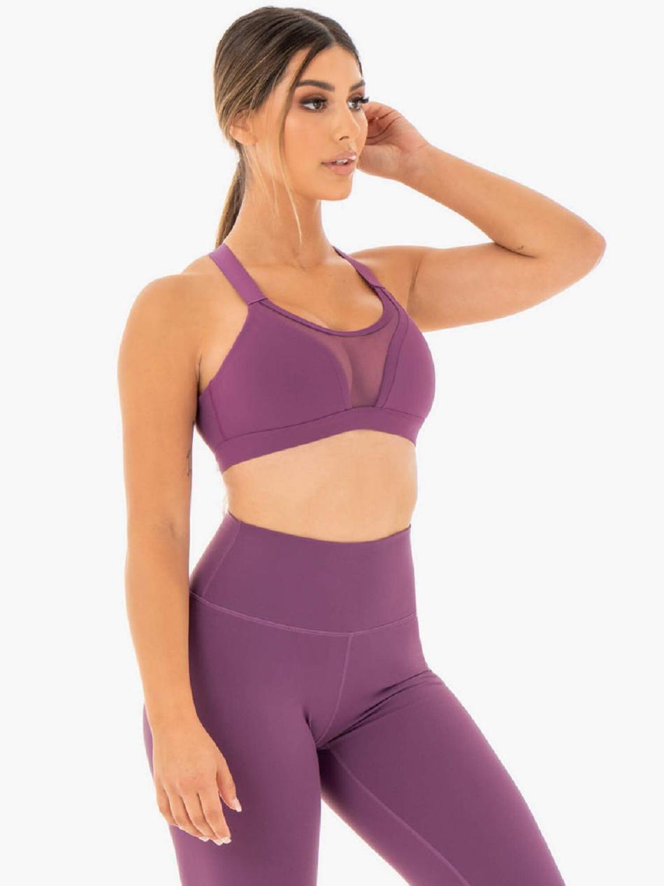 Purple Women's Ryderwear Collide Mesh Contour Sports Bras | 616Y82605