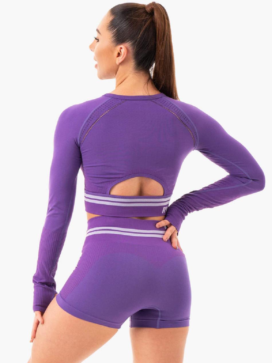 Purple Women's Ryderwear Freestyle Long Sleeve Crop Seamless | 6Y5074531