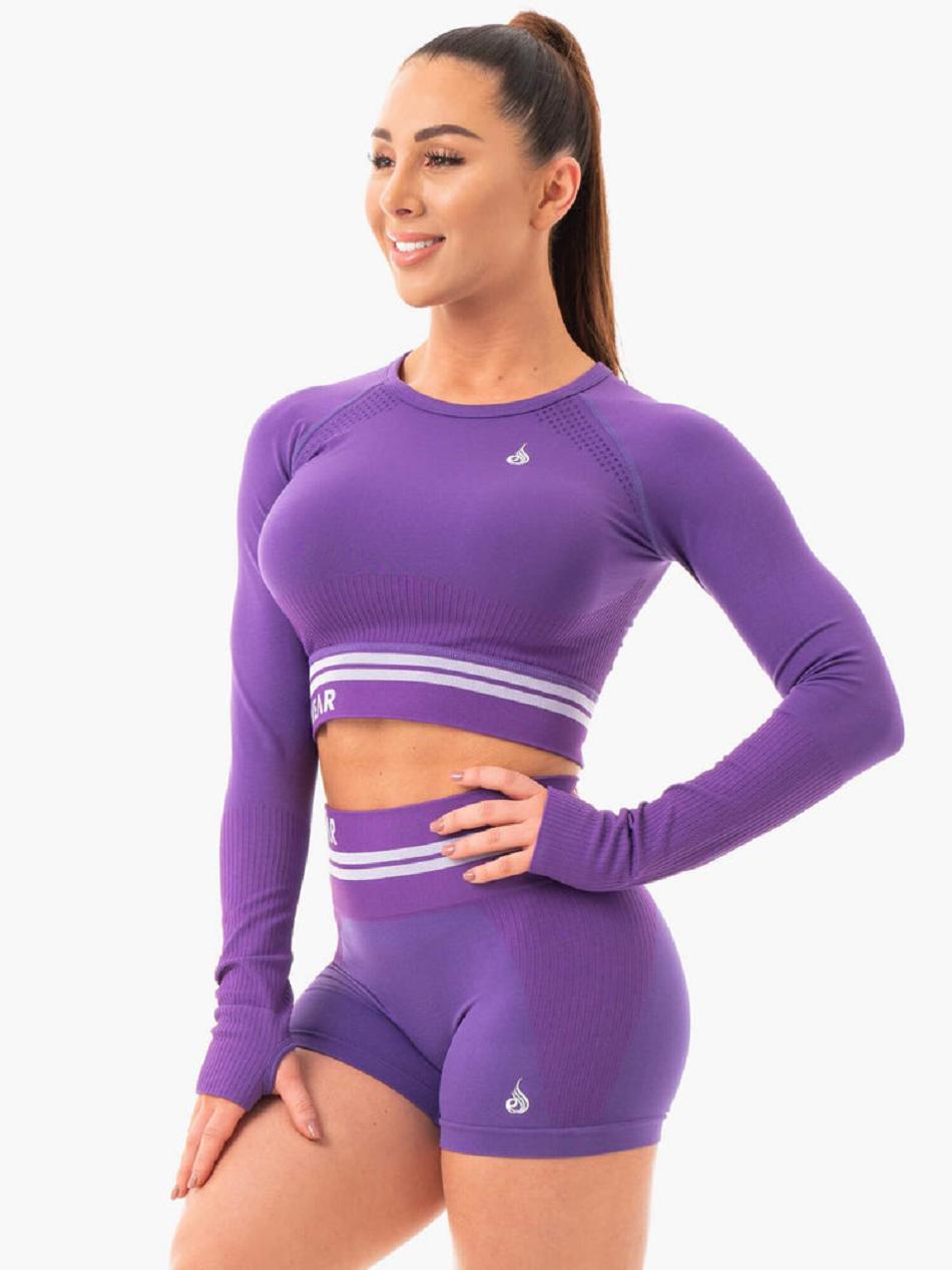 Purple Women's Ryderwear Freestyle Long Sleeve Crop Seamless | 6Y5074531