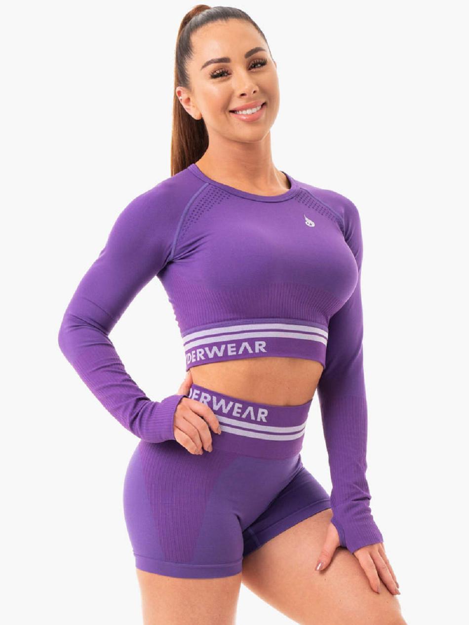 Purple Women's Ryderwear Freestyle Long Sleeve Crop Seamless | 6Y5074531