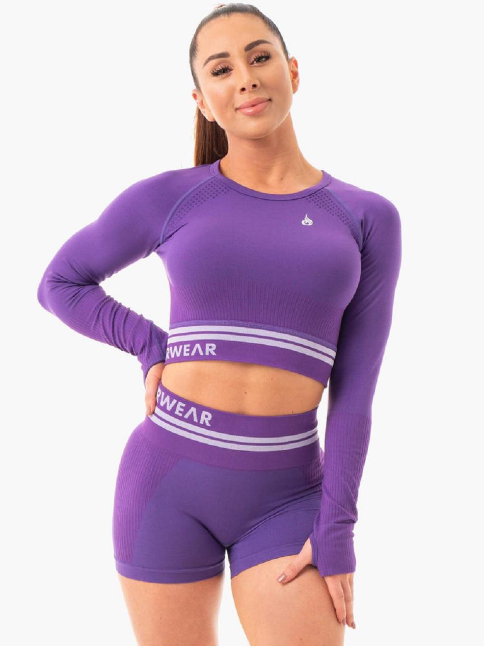 Purple Women\'s Ryderwear Freestyle Long Sleeve Crop Seamless | 6Y5074531