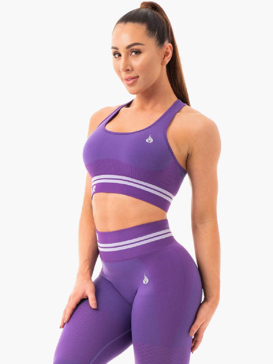 Purple Women's Ryderwear Freestyle Longline Sports Bra Seamless | 6Y5024193