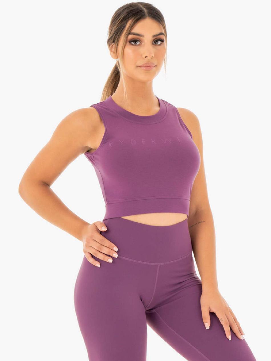 Purple Women's Ryderwear Motion Crop Tanks | 71JF13221