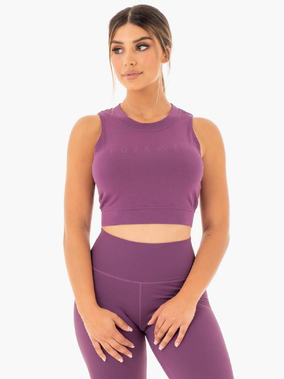 Purple Women\'s Ryderwear Motion Crop Tanks | 71JF13221