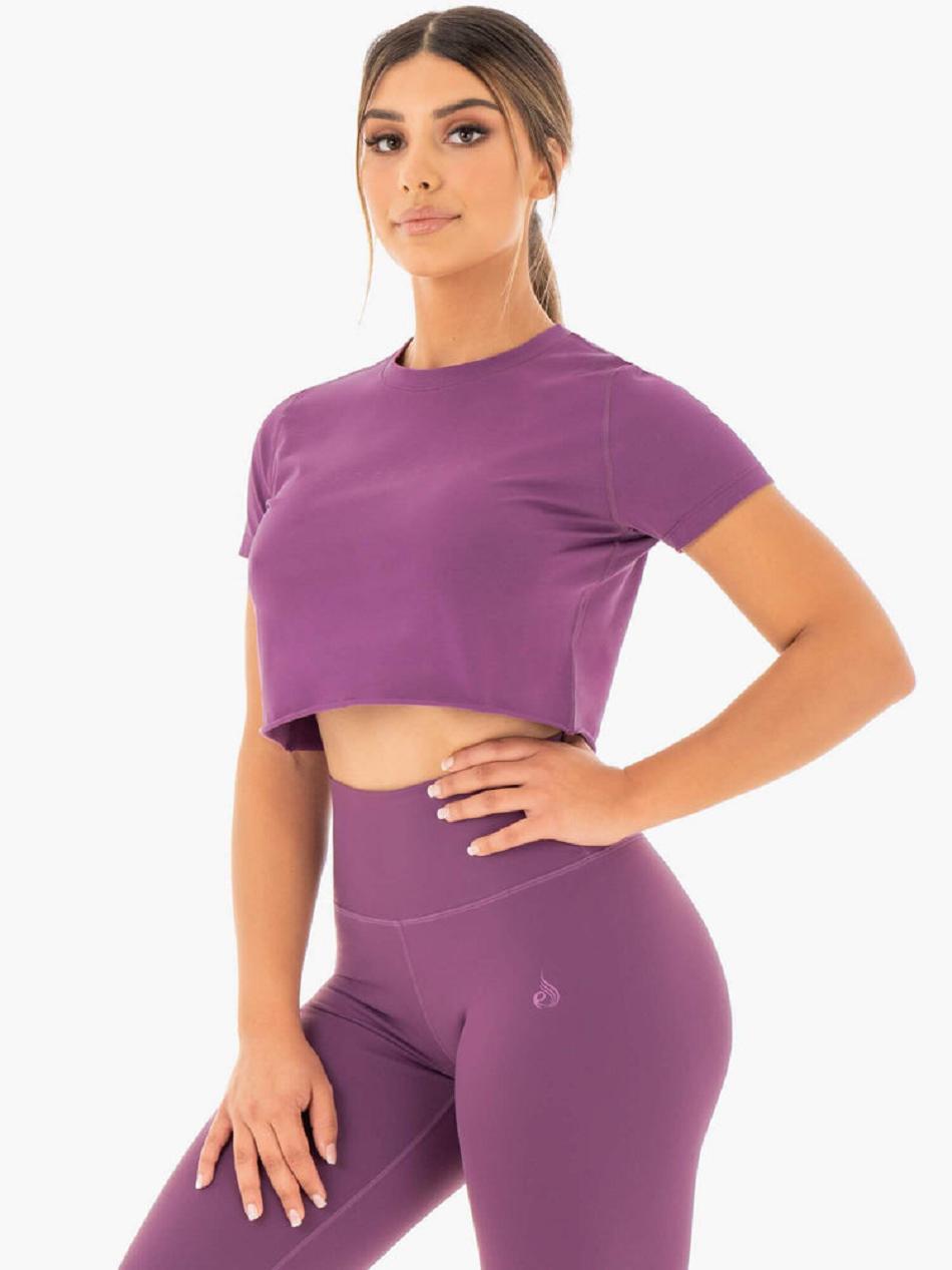 Purple Women's Ryderwear Motion Cropped T-Shirt Top | 59NG61337