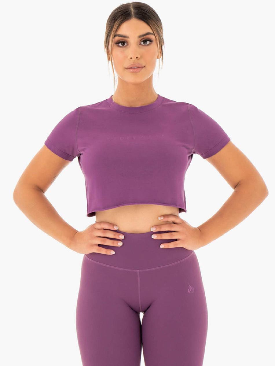 Purple Women\'s Ryderwear Motion Cropped T-Shirt Top | 59NG61337