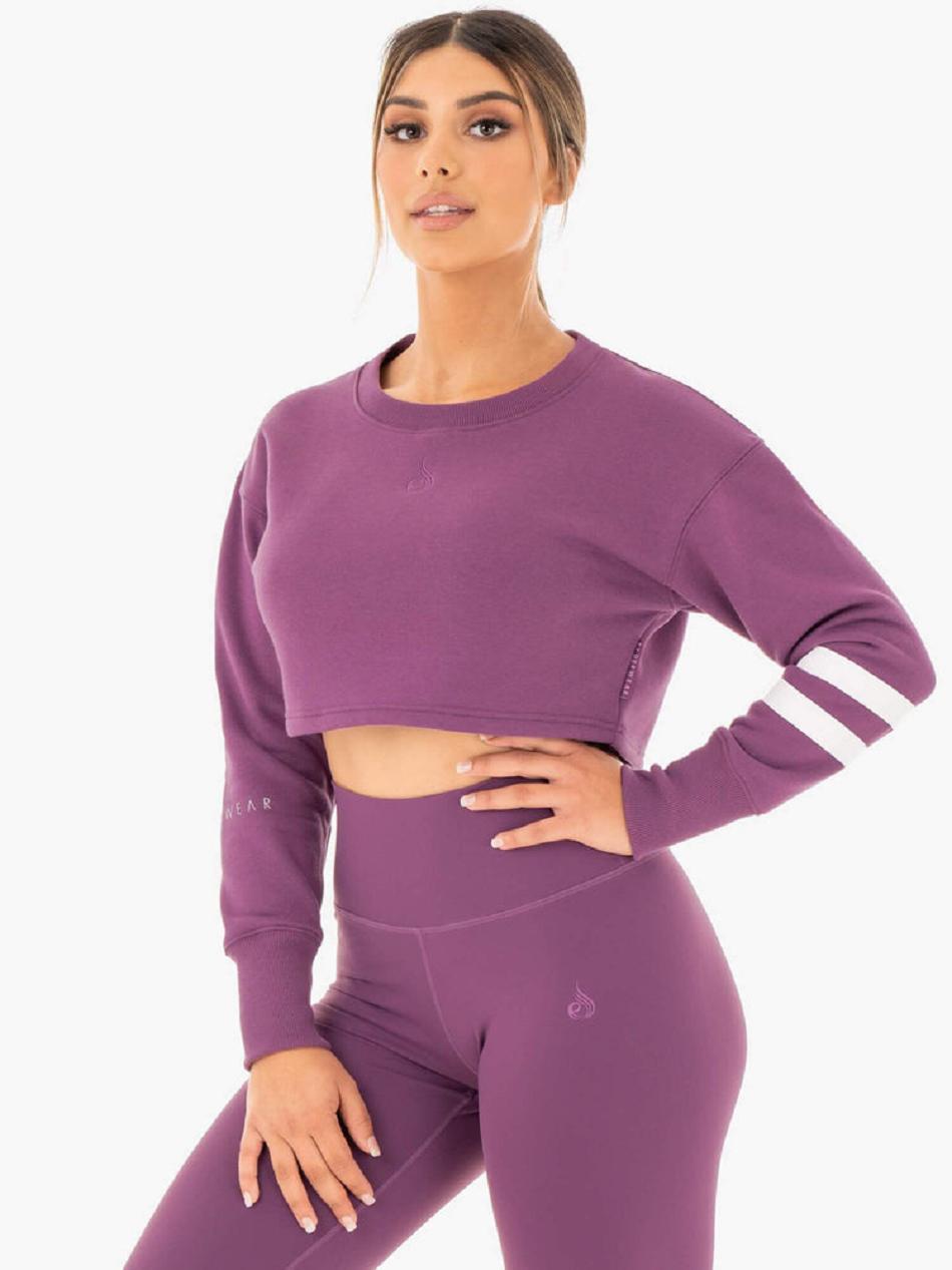 Purple Women's Ryderwear Motion Cropped Sweater Active Lounge | 77EW29990