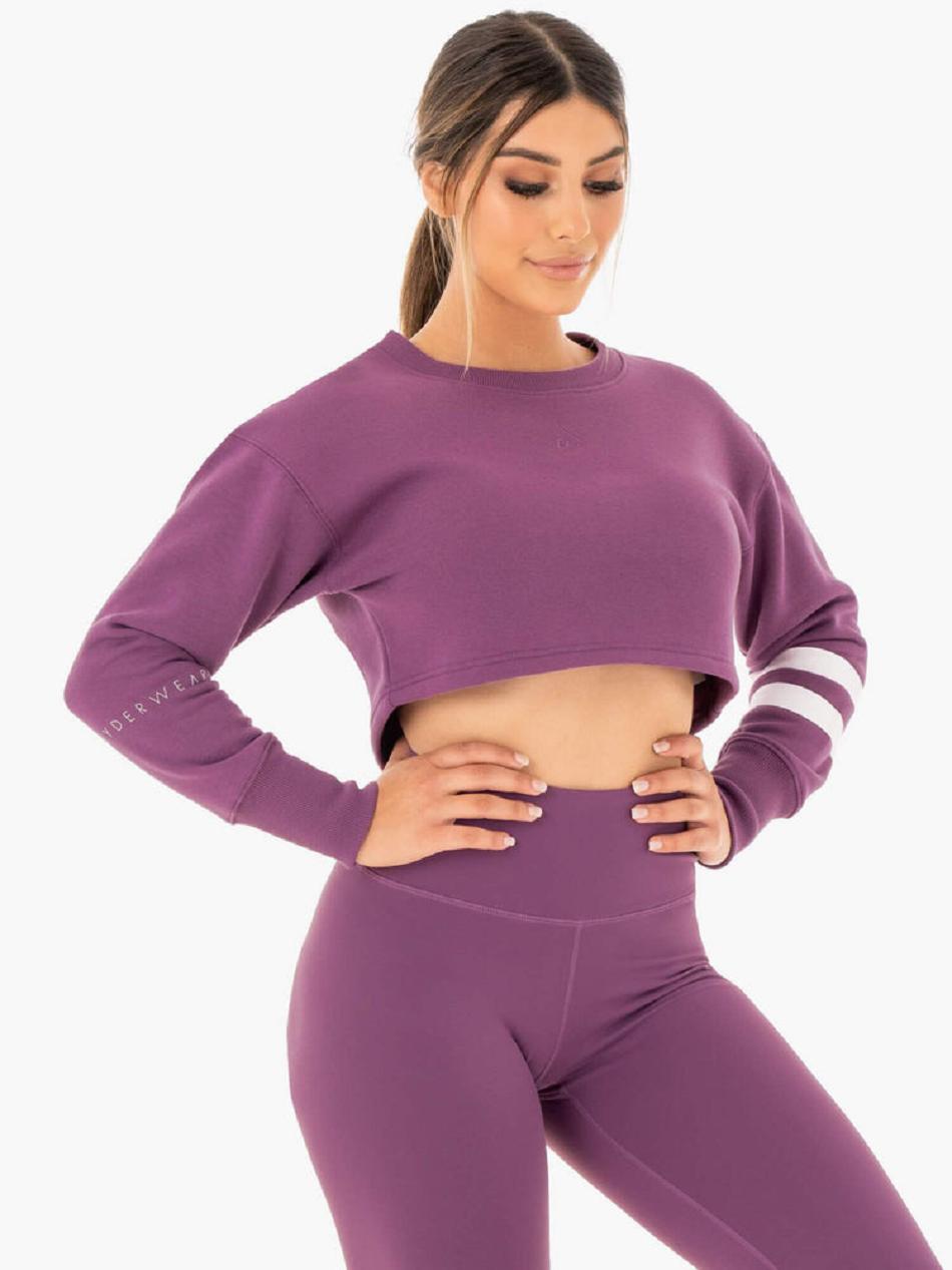 Purple Women's Ryderwear Motion Cropped Sweater Active Lounge | 77EW29990