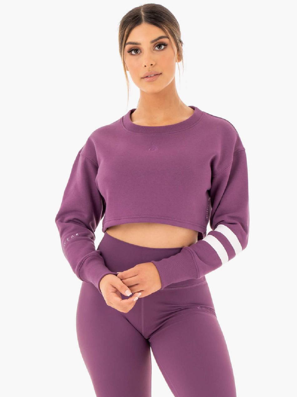 Purple Women\'s Ryderwear Motion Cropped Sweater Active Lounge | 77EW29990