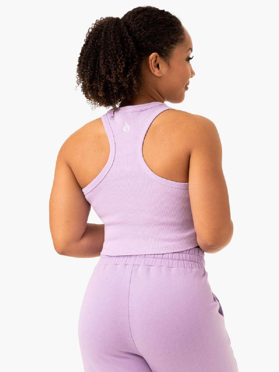 Purple Women's Ryderwear Sideline Rib Crop Tanks | 69KR29394