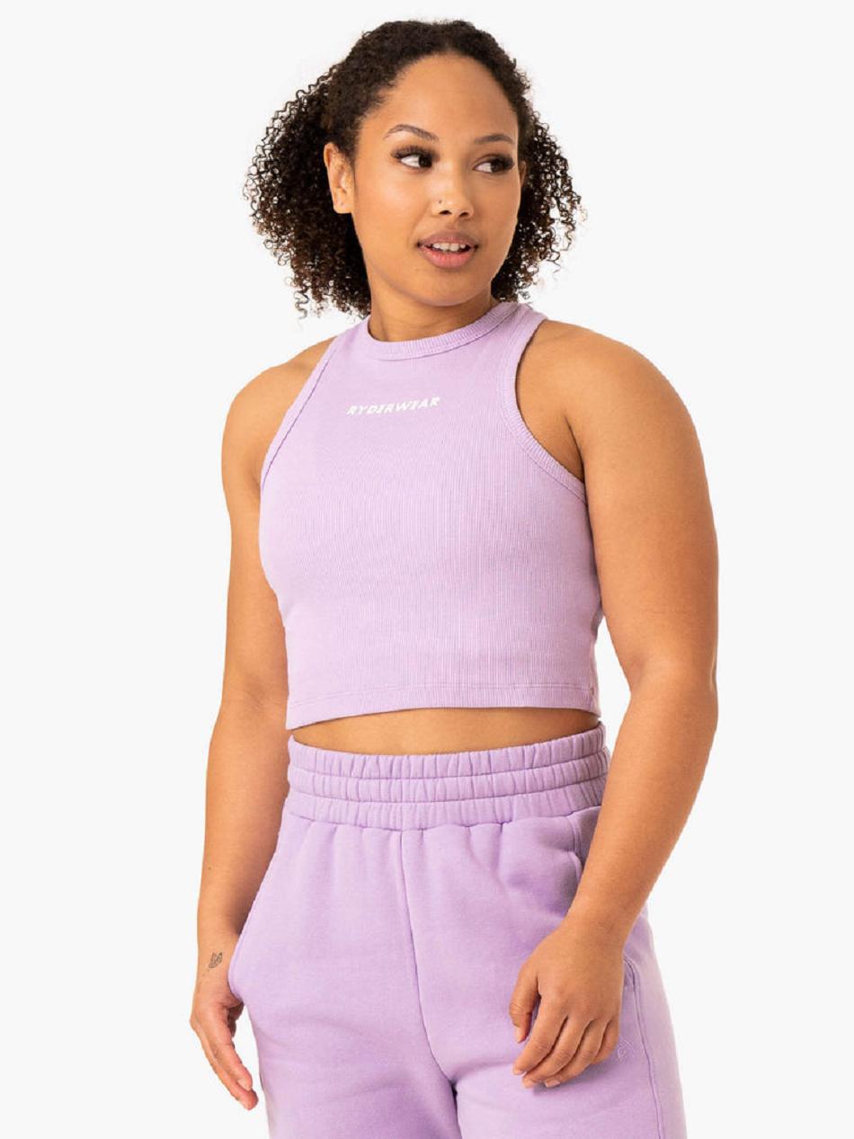 Purple Women's Ryderwear Sideline Rib Crop Tanks | 69KR29394