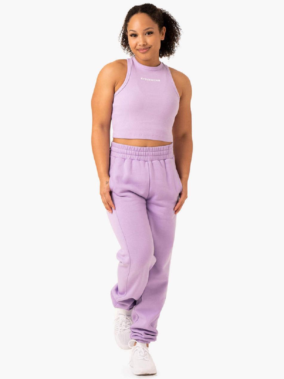 Purple Women's Ryderwear Sideline Rib Crop Tanks | 69KR29394