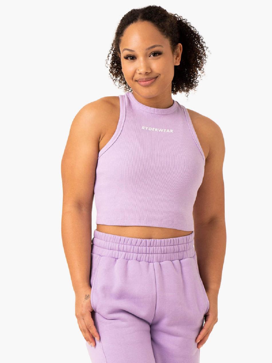 Purple Women\'s Ryderwear Sideline Rib Crop Tanks | 69KR29394