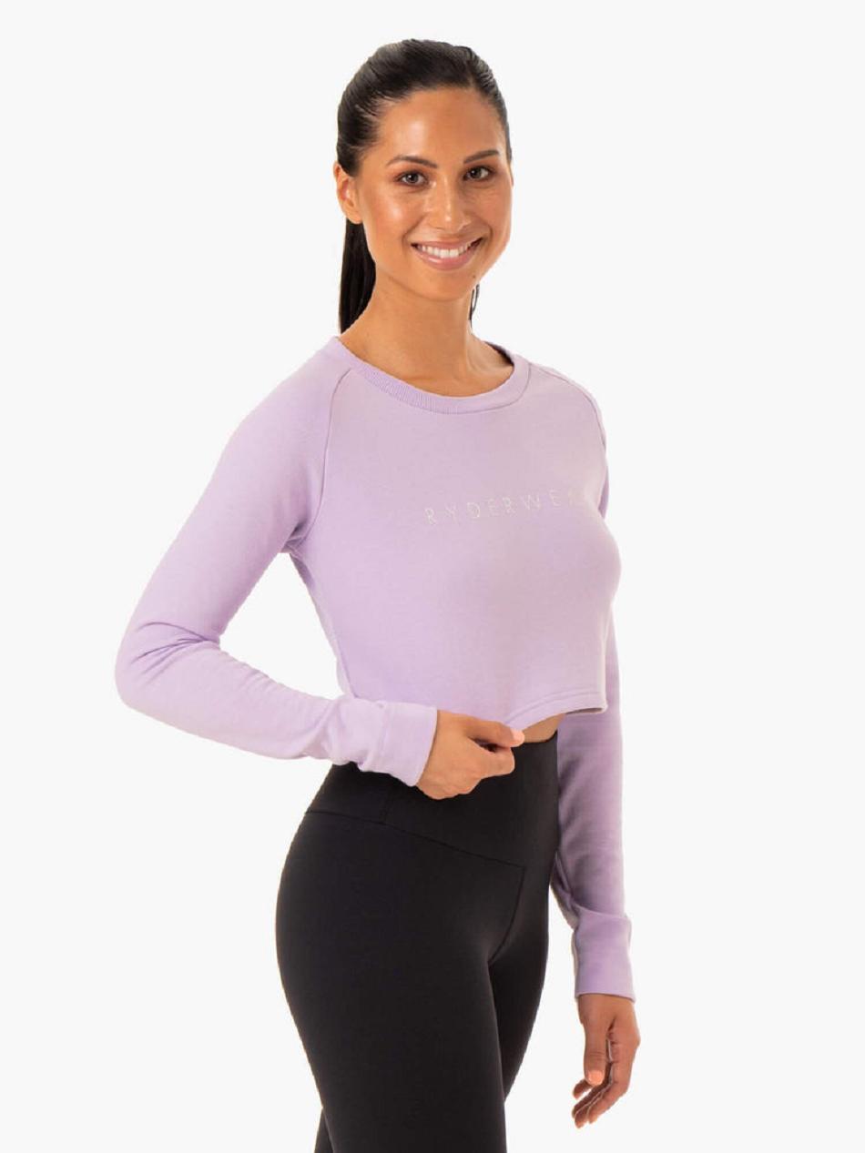 Purple Women's Ryderwear Staples Cropped Sweater Top | 5G5712771