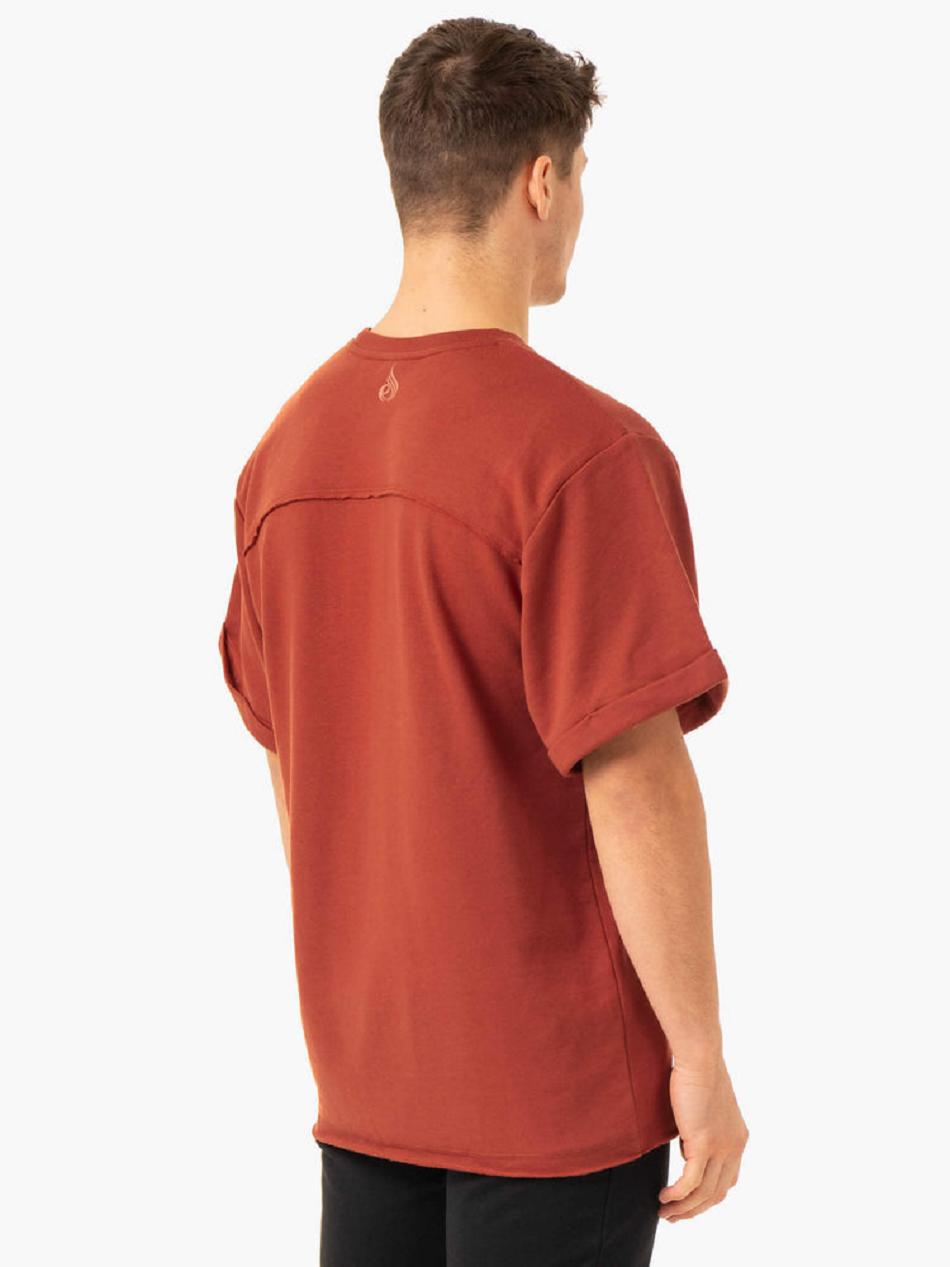 Red Men's Ryderwear Pursuit Oversized Fleece T-Shirt Active Lounge | 65Y9721866