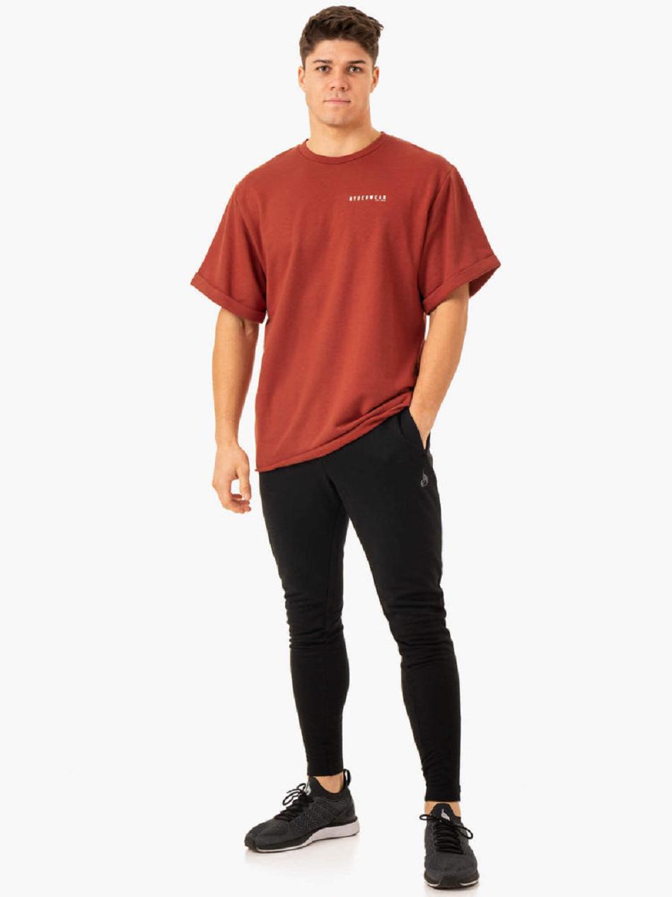 Red Men's Ryderwear Pursuit Oversized Fleece T-Shirt Active Lounge | 65Y9721866