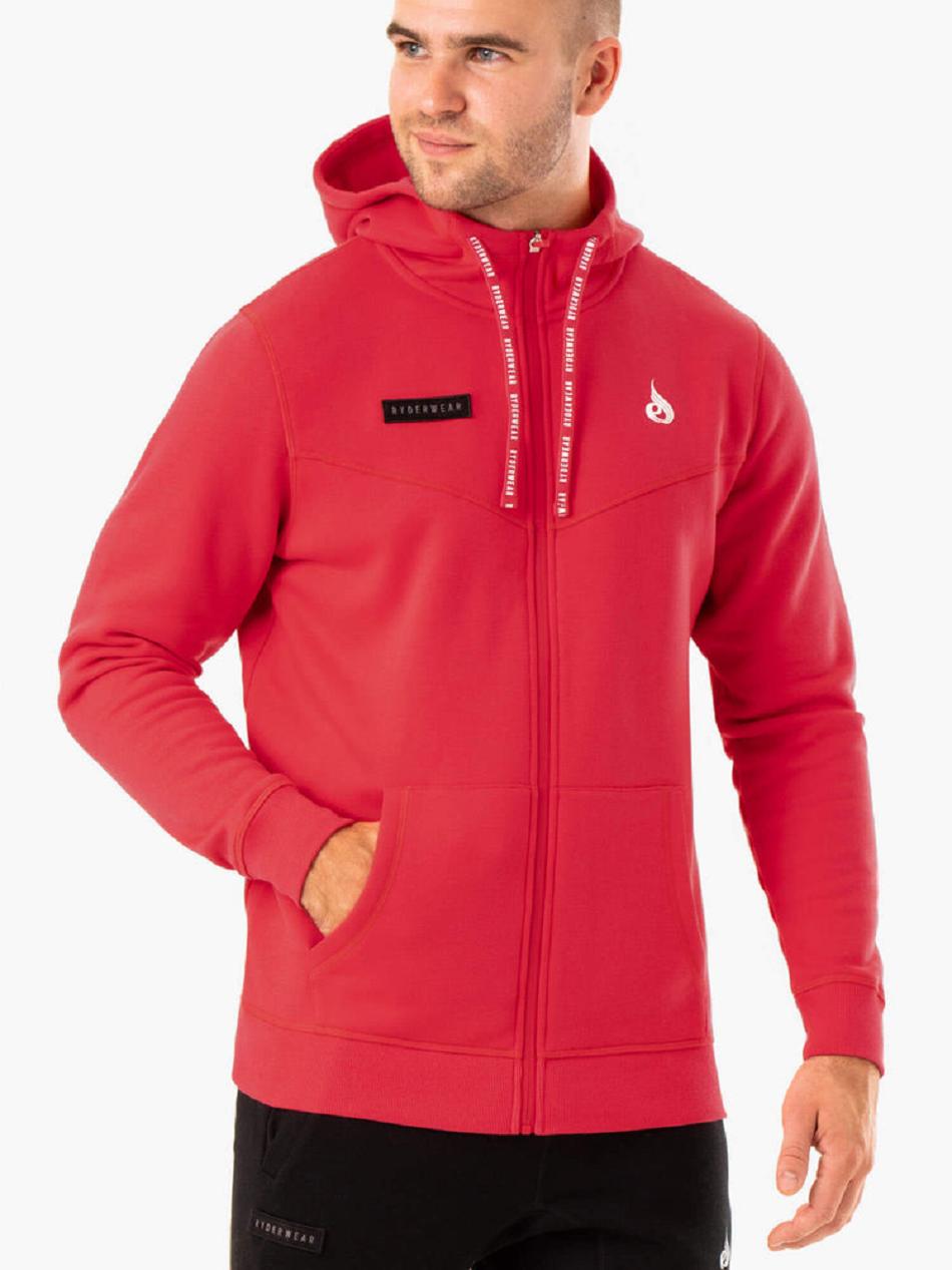 Red Men's Ryderwear Recharge Zip Up Hoodie Top | 150J77036