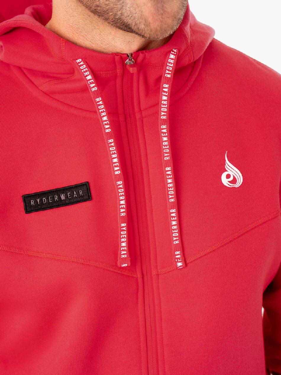 Red Men's Ryderwear Recharge Zip Up Hoodie Top | 150J77036