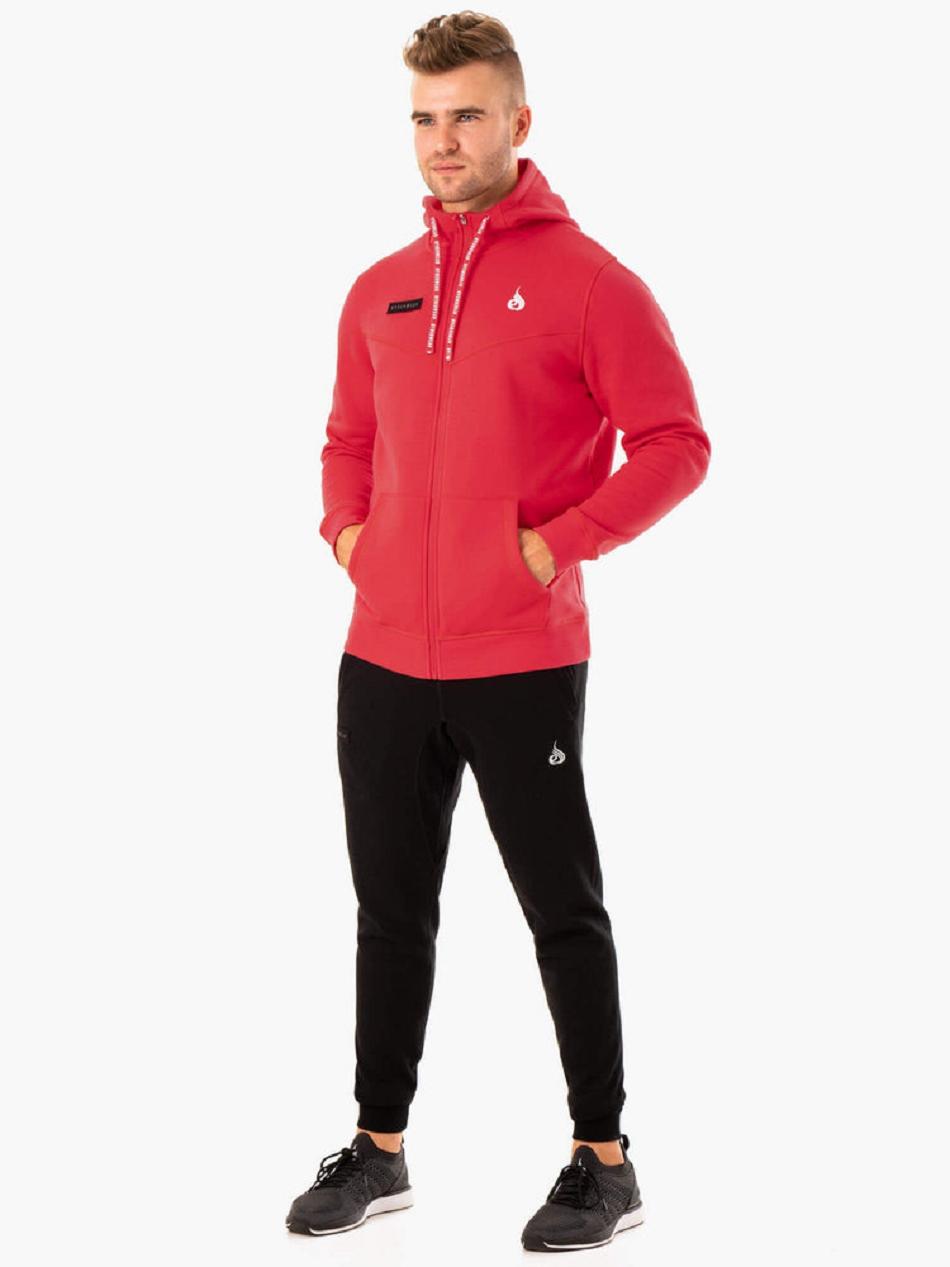 Red Men's Ryderwear Recharge Zip Up Hoodie Top | 150J77036