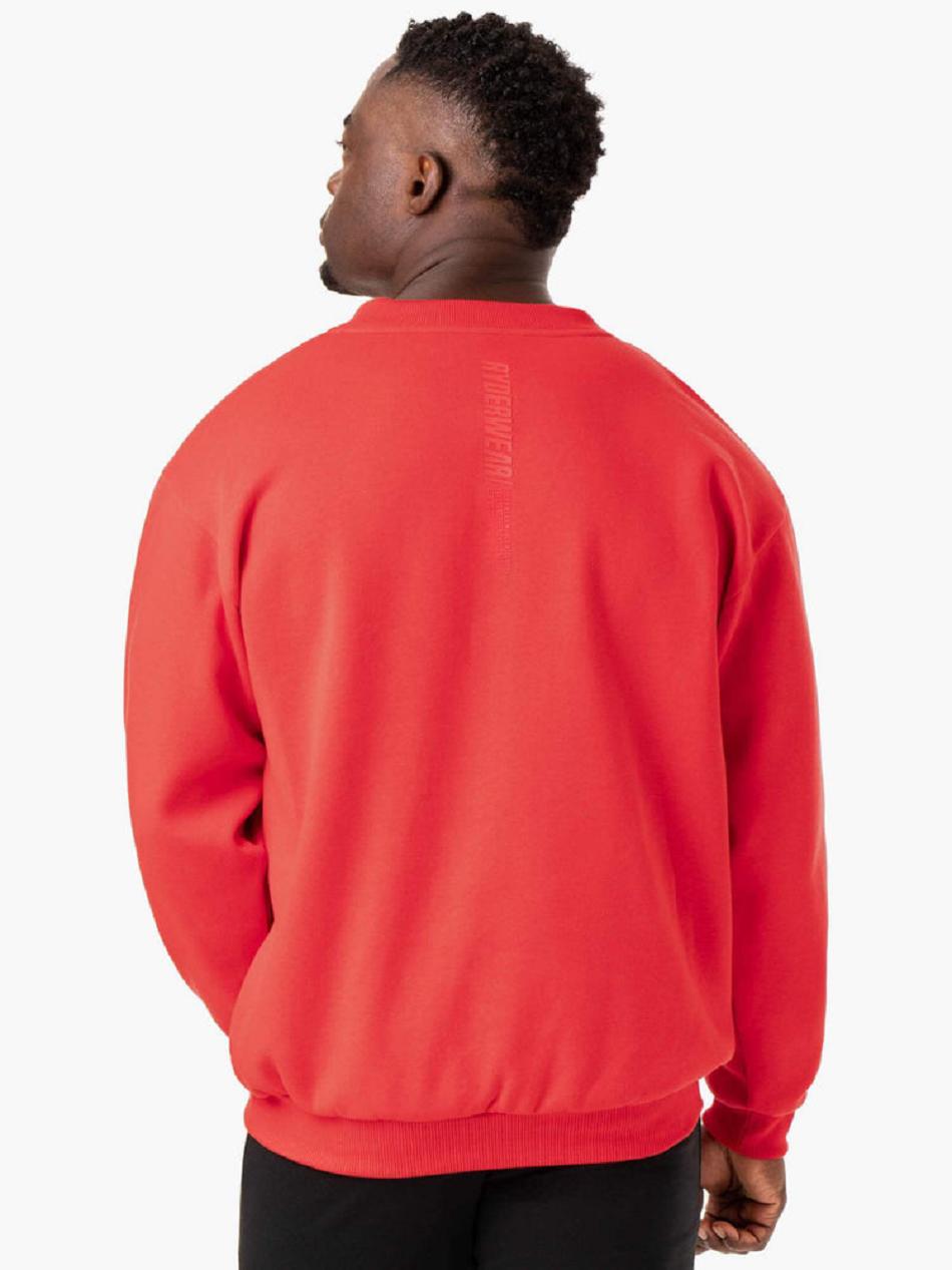 Red Men's Ryderwear Reset Fleece Crew Neck Sweaters | 5G8962600