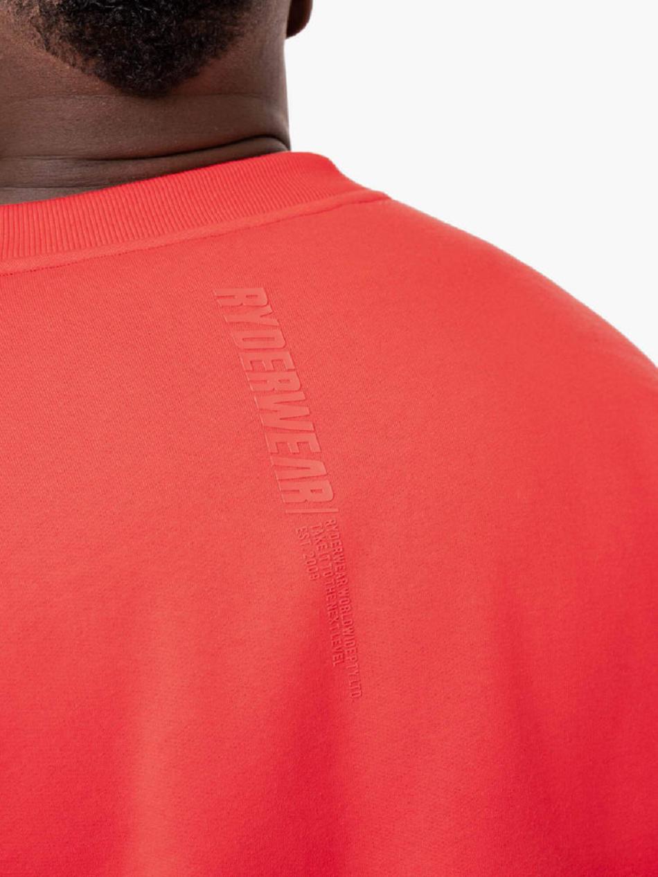 Red Men's Ryderwear Reset Fleece Crew Neck Sweaters | 5G8962600