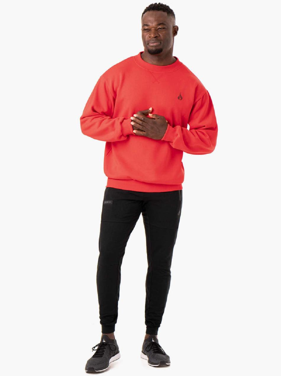 Red Men's Ryderwear Reset Fleece Crew Neck Sweaters | 5G8962600