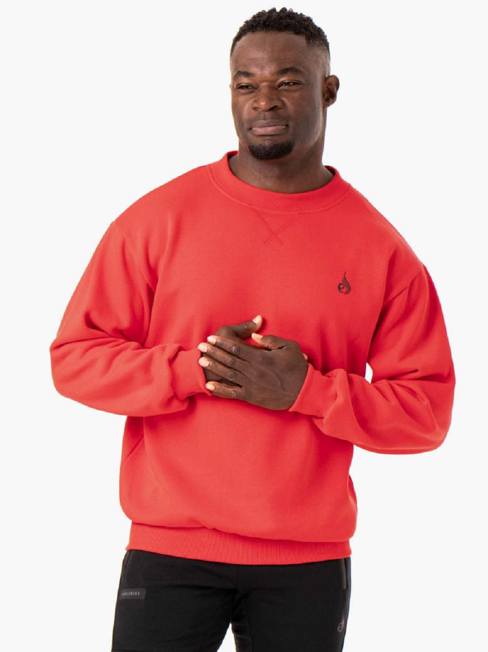 Red Men\'s Ryderwear Reset Fleece Crew Neck Sweaters | 5G8962600