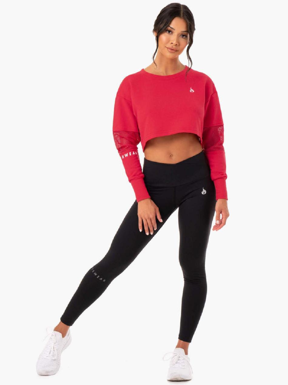 Red Women's Ryderwear Amazon Mesh Cropped Sweater Top | 6D5795572