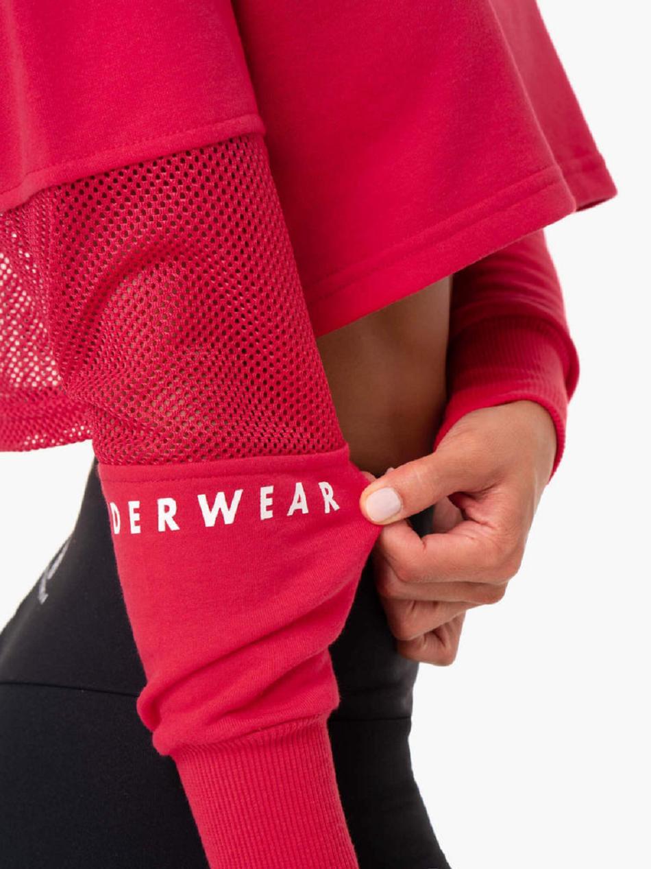 Red Women's Ryderwear Amazon Mesh Cropped Sweaters | YGJ92496